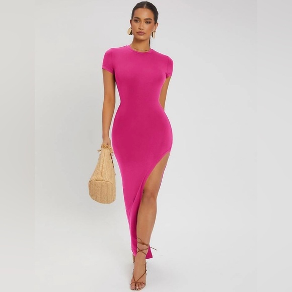 NWOT SHEIN Solid Split Thigh Bodycon Dress - Picture 1 of 8